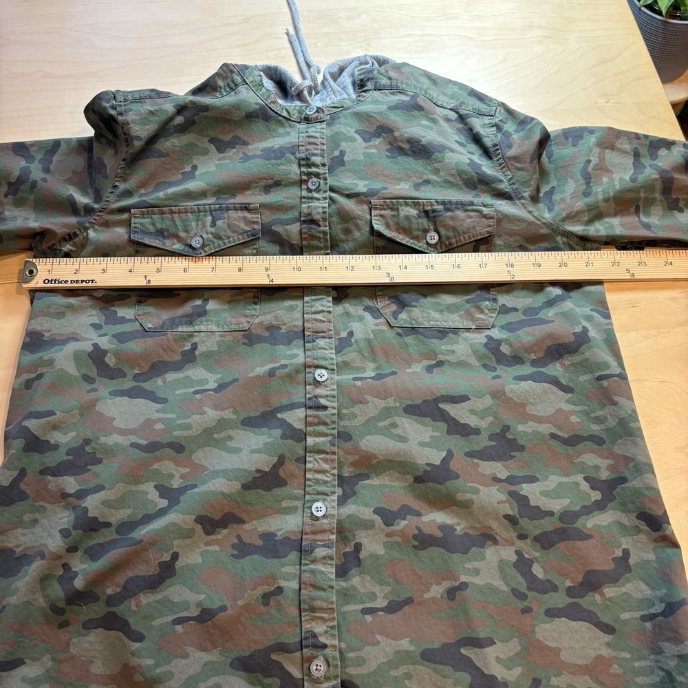 Empyre Mens L Green Camo Hooded Shacket Button Up Shirt Streetwear Cotton Blend - Picture 10 of 16